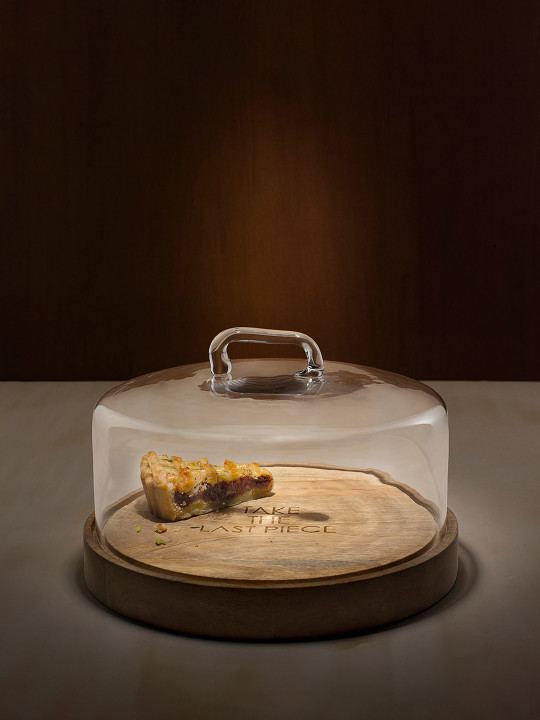 ellementry Transparent And Brown Solid Cylindrical Glass Cloche With Wooden Base