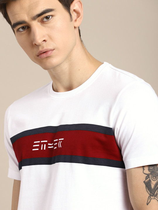 ether Men White Chest Printed T-shirt