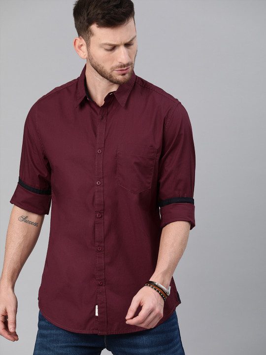Roadster Men Maroon Pure Cotton Casual Shirt