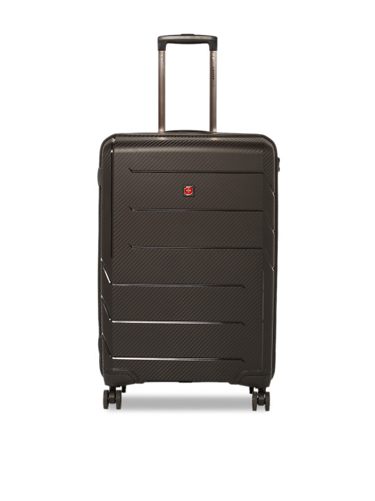SWISS BRAND Unisex Black Solid MATTERHORN Hard-Sided Medium Trolley Suitcase