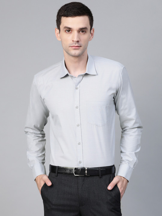 MANQ Men Grey Regular Fit Solid Formal Shirt