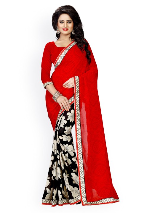 Red & Black Georgette Printed Saree
