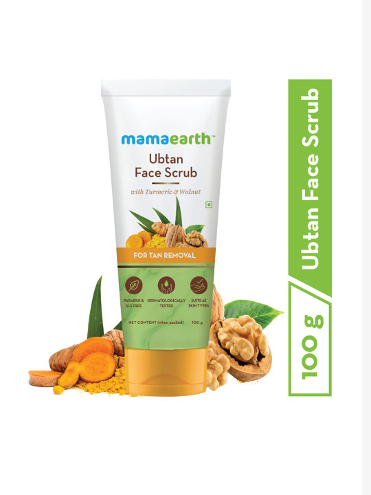 Mamaearth Ubtan Sustainable Scrub For Face with Turmeric & Walnut for Tan Removal - 100g