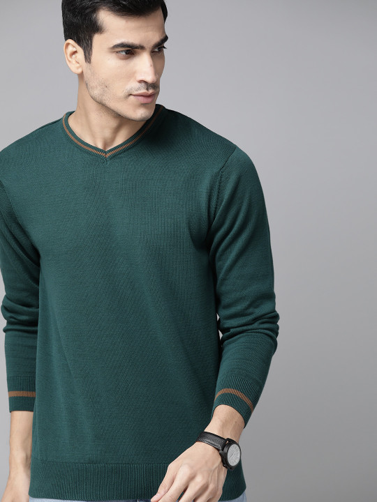 Roadster Men Green Solid Pullover Sweater