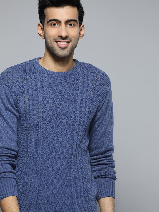 Mast & Harbour Men Blue Self Design Pullover