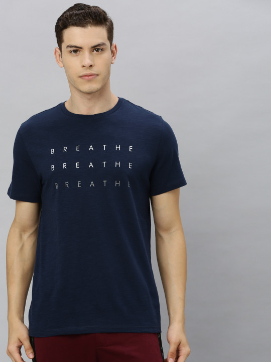 HRX by Hrithik Roshan Hrx By Hrithik Roshan Men Navy Blue Solid Bio-Wash Yoga Tshirt