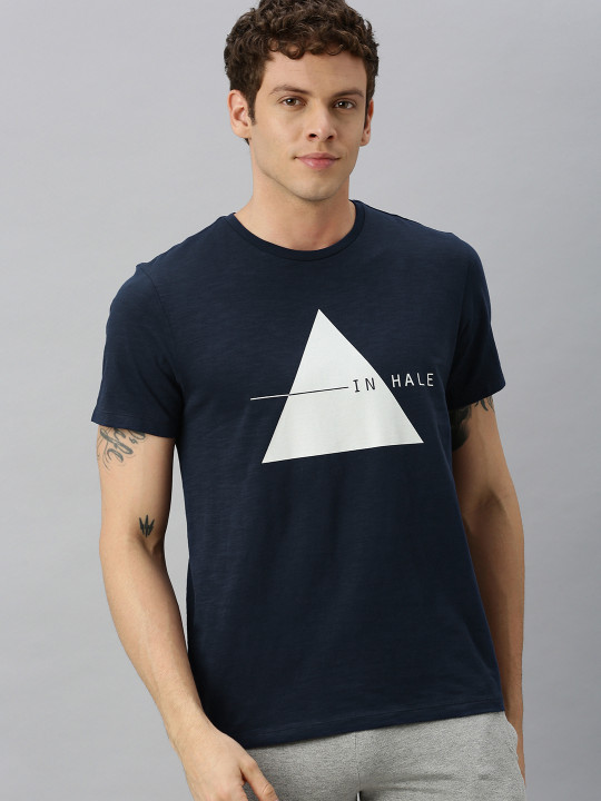 HRX by Hrithik Roshan Men Navy Printed Bio-Wash Yoga Pure Cotton T-shirt