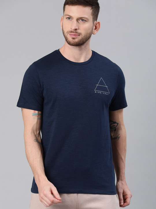 HRX by Hrithik Roshan Men Navy Solid Bio-Wash Yoga Tshirt