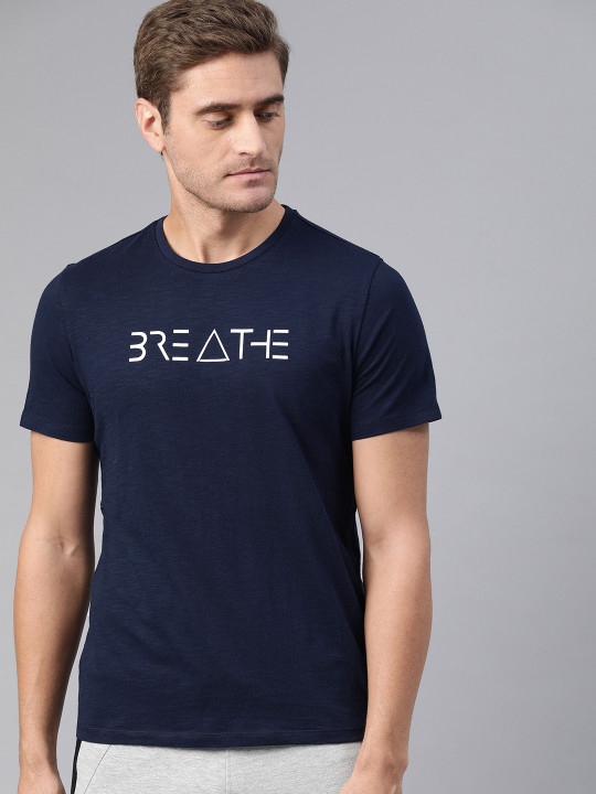 HRX by Hrithik Roshan Men Navy Printed Bio-Wash Yoga Pure Cotton T-shirt