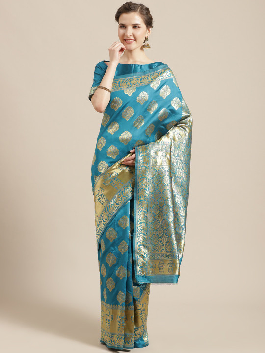 Saree mall Blue & Golden Woven Design Banarasi Saree
