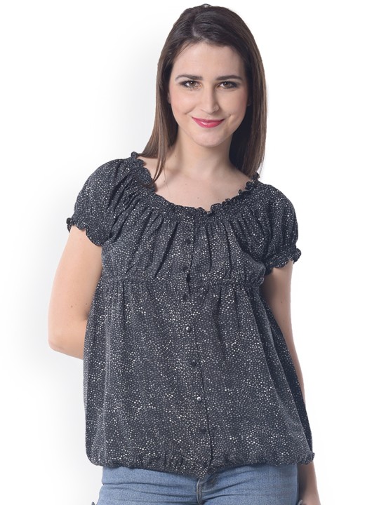 Black Printed Top S