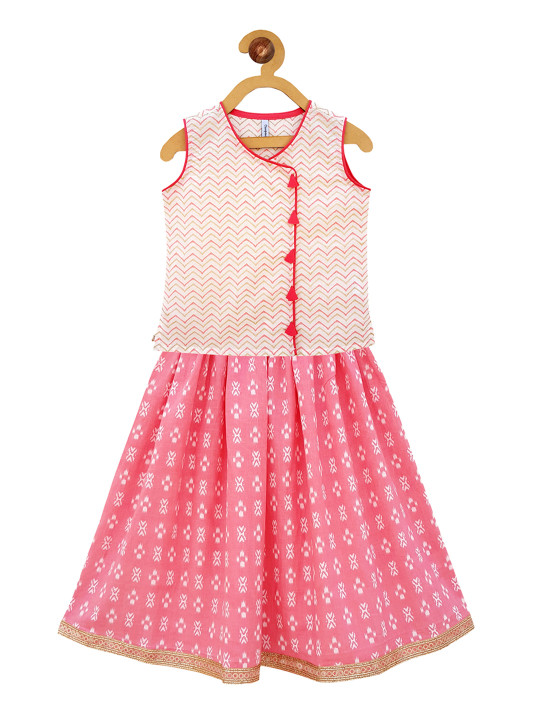 Pink & Off-White Ready to Wear Lehenga with Blouse