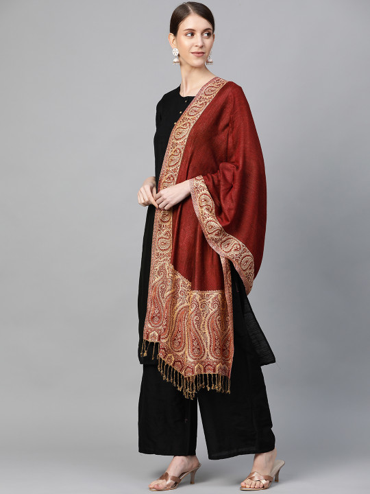 WEAVERS VILLA Women Maroon & Beige Woven Design Stole