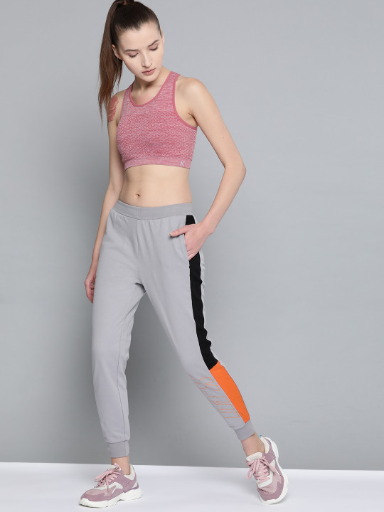 HRX by Hrithik Roshan Women Grey Solid Slim Fit Bio-Wash Antimicrobial Lifestyle Joggers