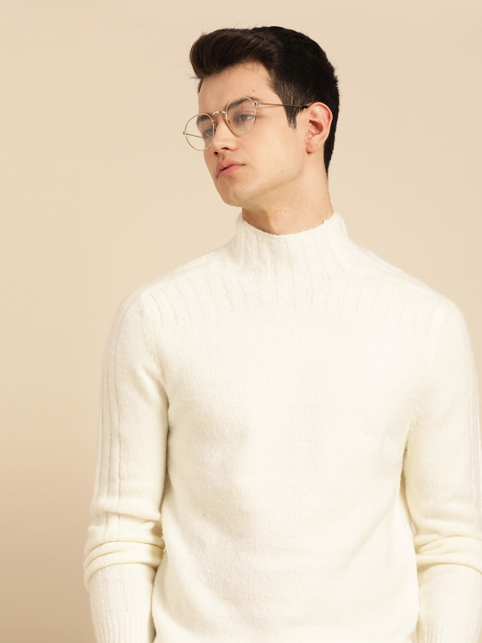 Mr Bowerbird Men Off-White Solid Pullover