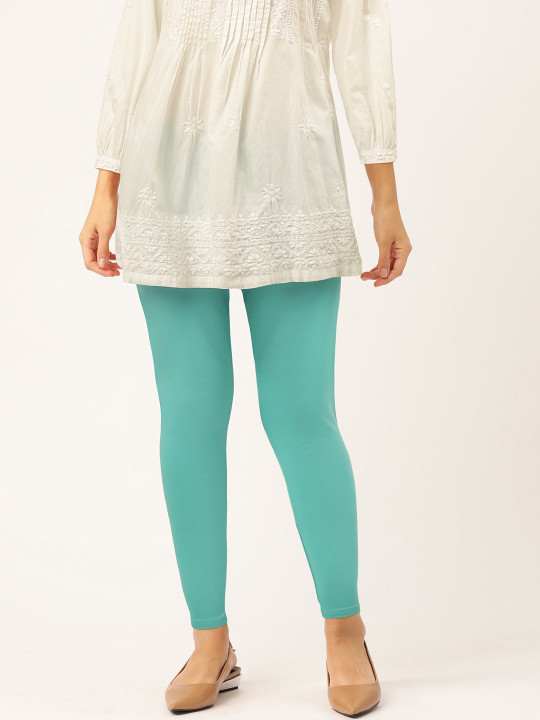 Women Green Solid Leggings
