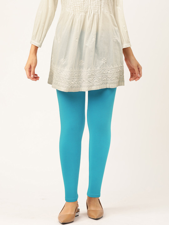 Women Blue Solid Leggings