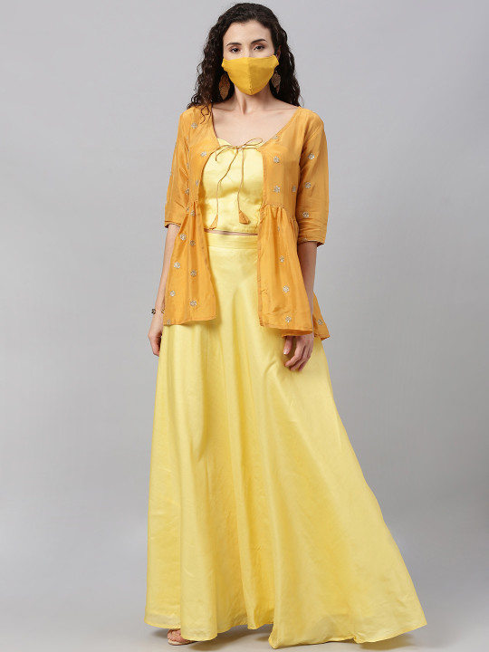 Women Yellow Solid Made to Measure Lehenga Choli