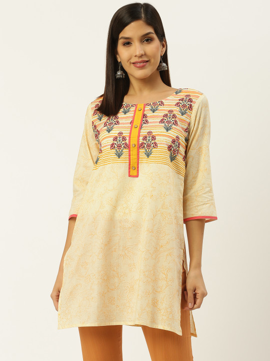 RANGMAYEE Women Cream-Coloured & Orange Printed Tunic