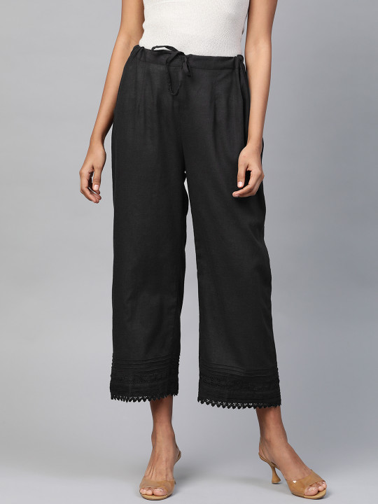 Laado - Pamper Yourself Women Black Solid Straight Palazzos