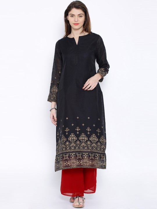Black & Red Printed Kurta with Palazzo Trousers S