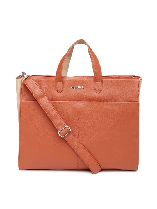 Beige & Rust Orange Oversized Handbag