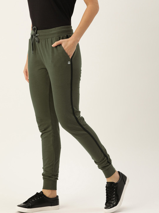 Genius18 Women Olive Green Solid Classic Fit Training Joggers