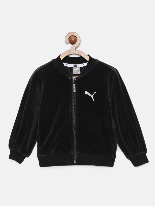 Puma Girls Black Solid Alpha Velvet Full Zip Track Jacket