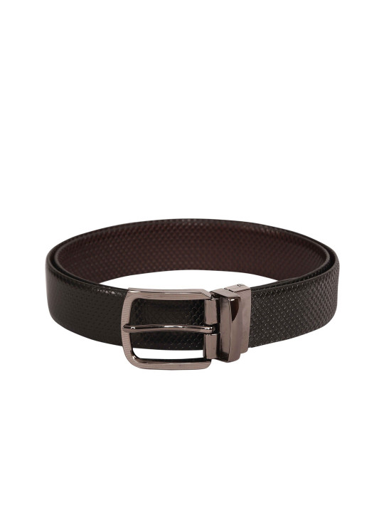 SCHARF Men Black & Coffee Brown Textured Reversible Belt
