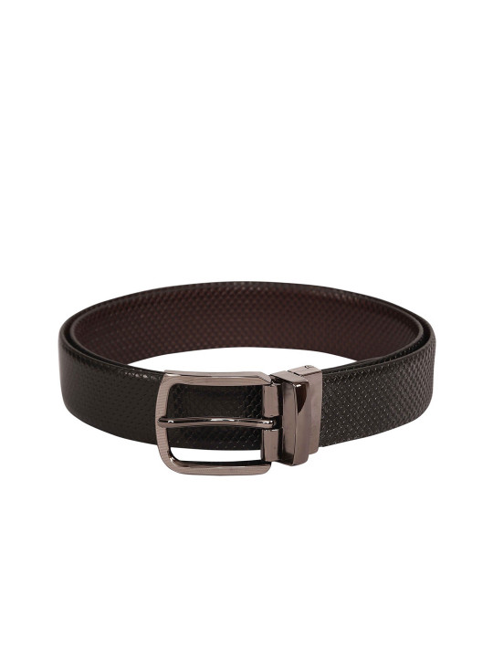 SCHARF Men Black & Coffee Brown Textured Reversible Belt