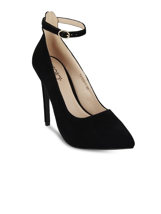 Women Black Velvet Heels 36