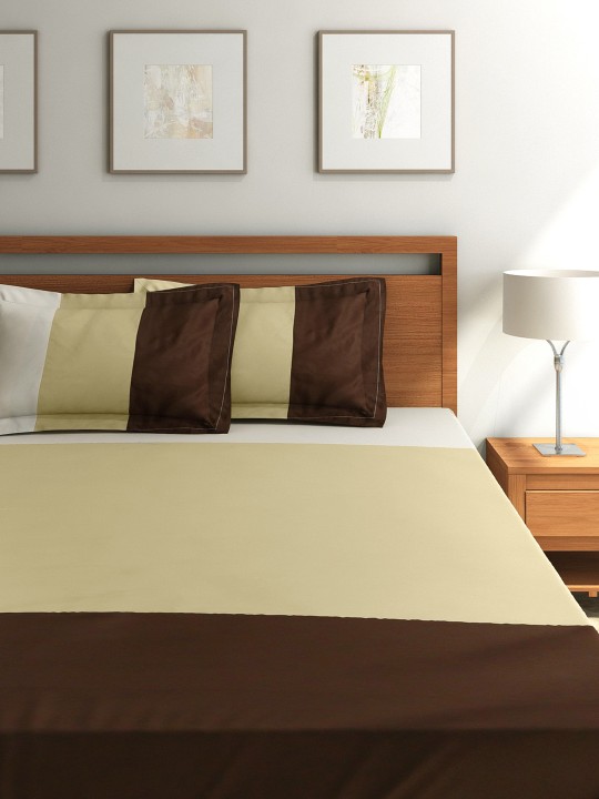 Brown & Beige Cotton Fine Double Bedsheet with 2 Pillow Covers