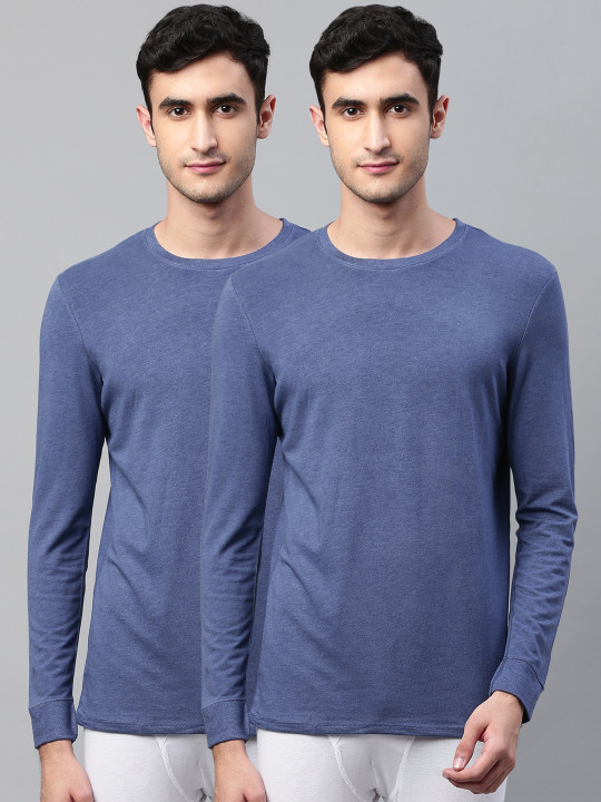 Marks & Spencer Men Pack of 2 Blue Solid Thermal T-shirts