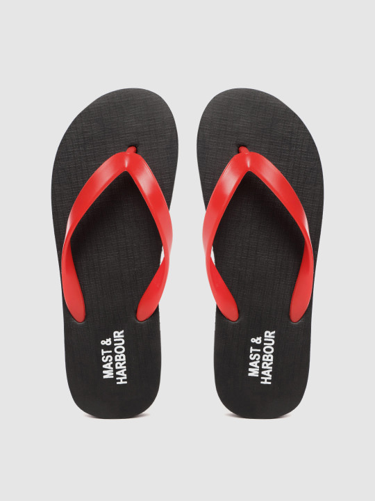 Mast & Harbour Men Red & Black Solid Thong Flip-Flops