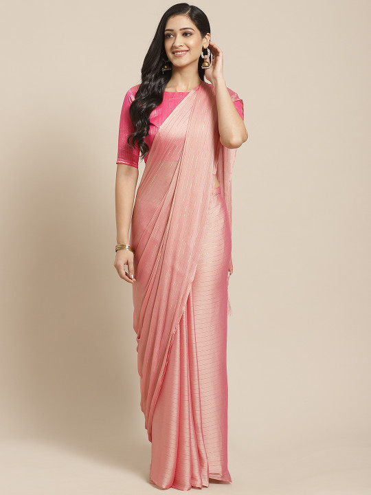 Pink & Golden Striped Saree