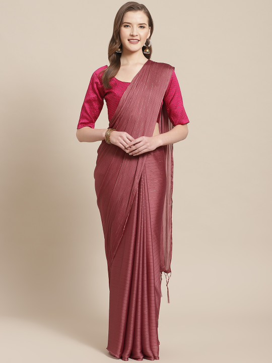 Mauve Striped Saree with Tassels