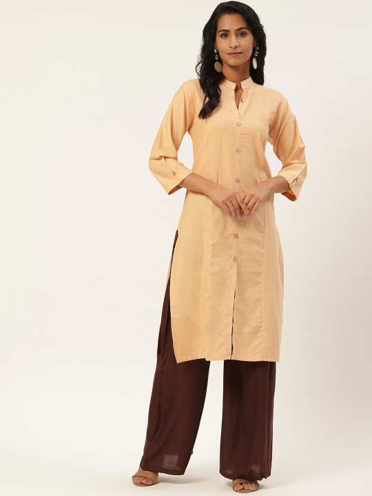 Vastraa Fusion Women Beige Solid Straight Kurta