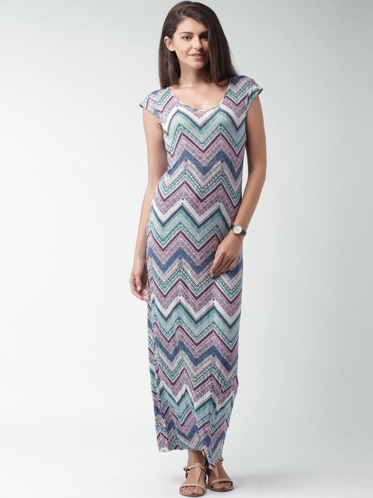 Multicoloured Chevron Print Maxi Dress XS