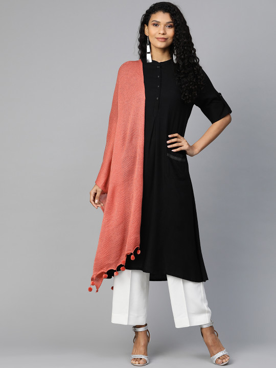 Biba Peach-Coloured Solid Dupatta