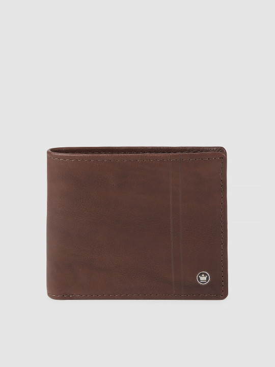 men brown solid two fold leather wallet