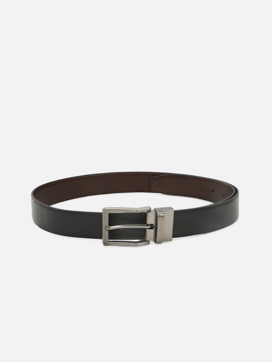 Men Black Textured Leather Reversible Belt