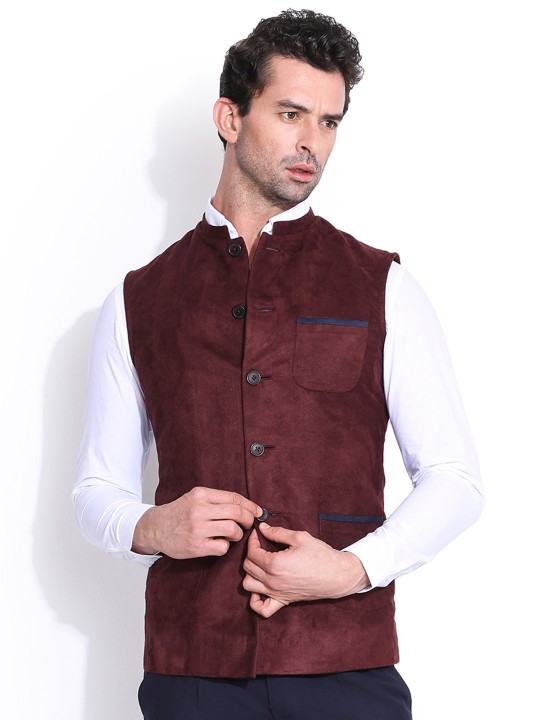 Burgundy Suede Nehru Jacket XS
