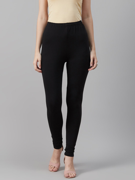 Women Black Solid Churidar Length Leggings