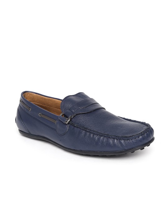 Men Navy Textured Leather Loafers 7
