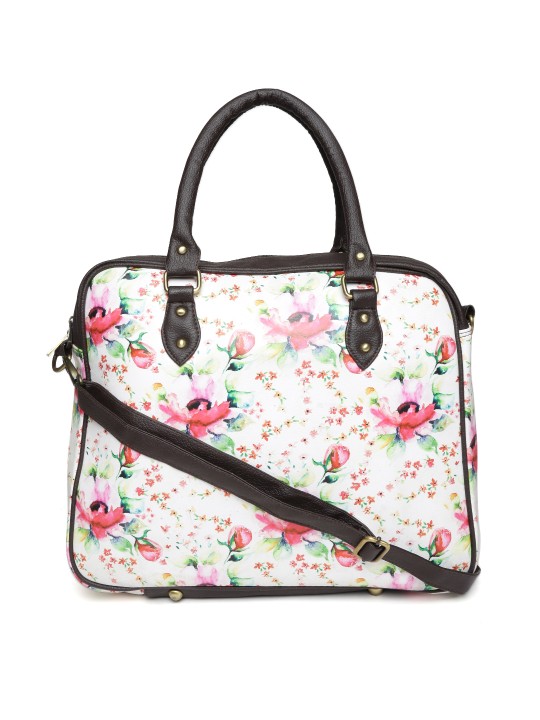 White Floral Print Shoulder Bag with Sling Strap