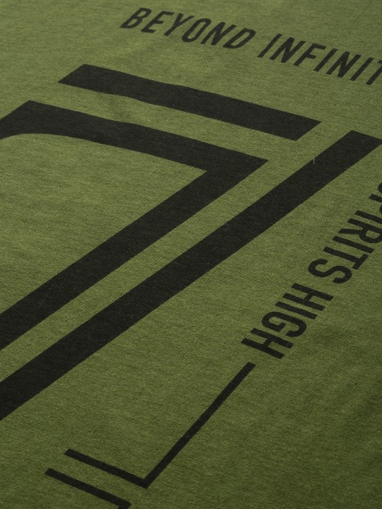 HERE&NOW Men Olive Green Printed Round Neck T-shirt