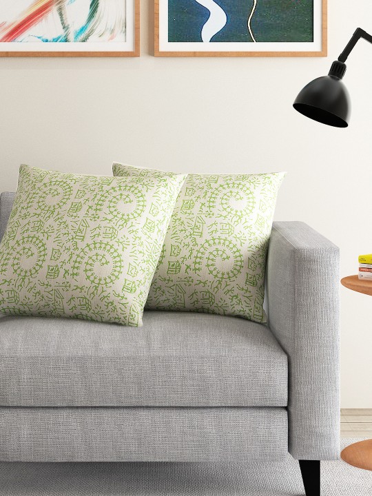 Beige Set of 2 Tribal Print 16'' x 16'' Square Cushion Covers