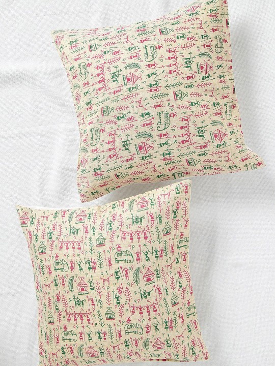 Beige Set of 2 Tribal Print 16'' x 16'' Square Cushion Covers