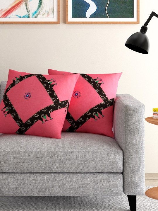 Pink Set of 2 Patchwork 16'' x 16'' Square Cushion Covers
