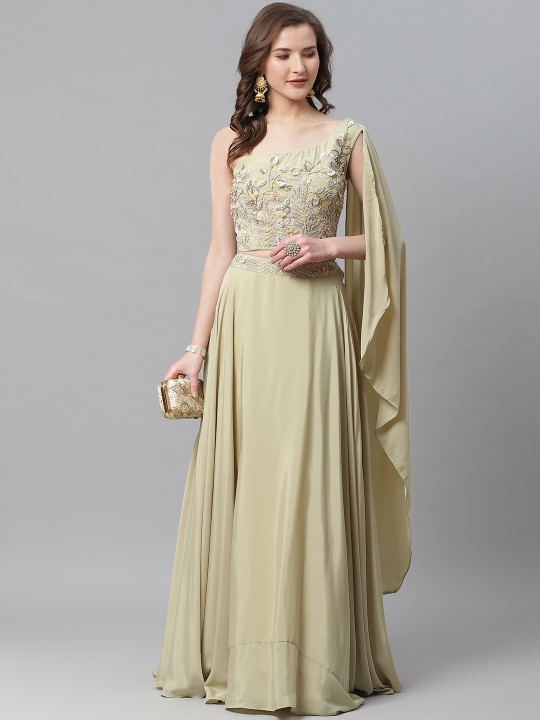 Green Embellished Ready to Wear Lehenga with Blouse